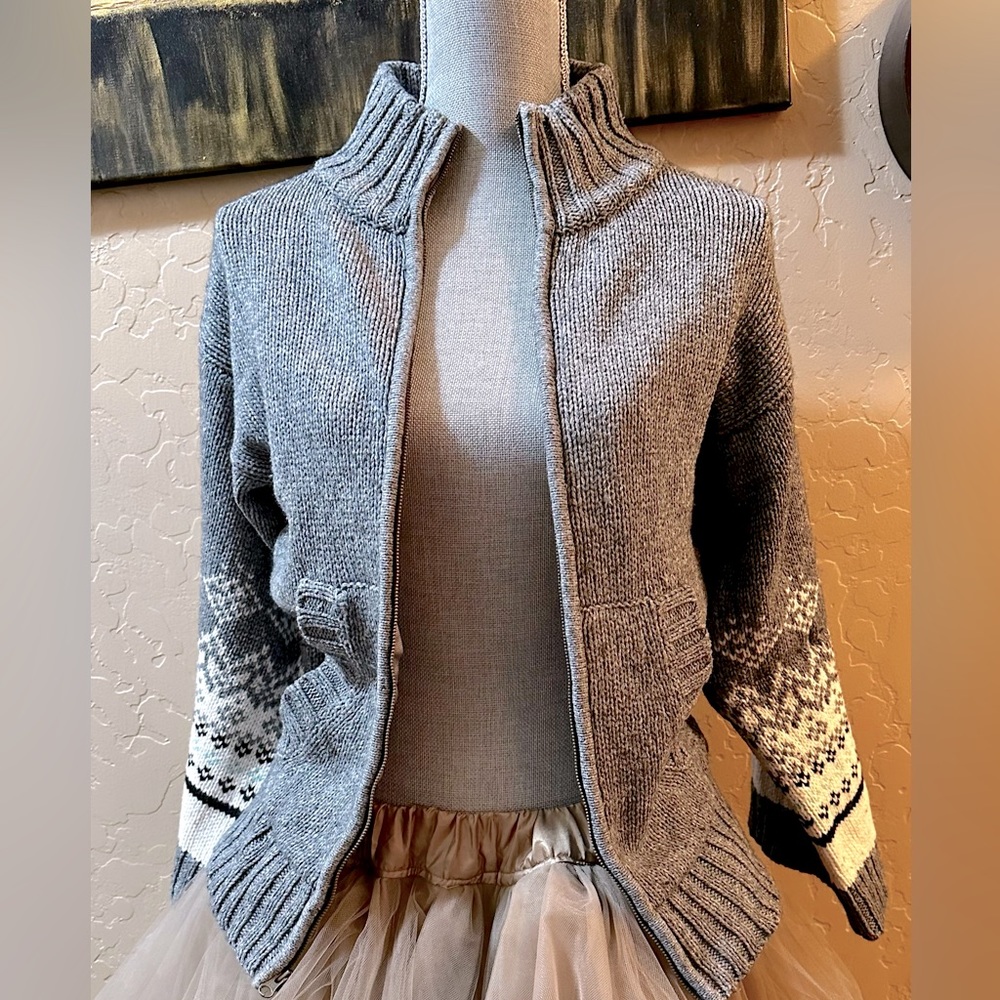 Old Navy Women's (M) Fair Isle, Kimono Sleeve Zip Up Cardigan Sweater